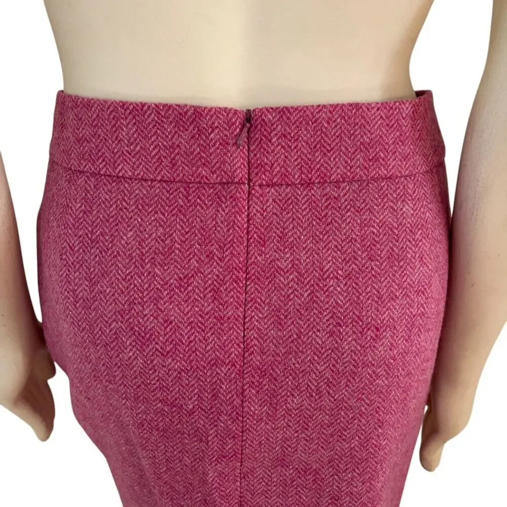 BODEN British Tweed by MOON 100% Wool Pink Herringbone Skirt SZ 6
